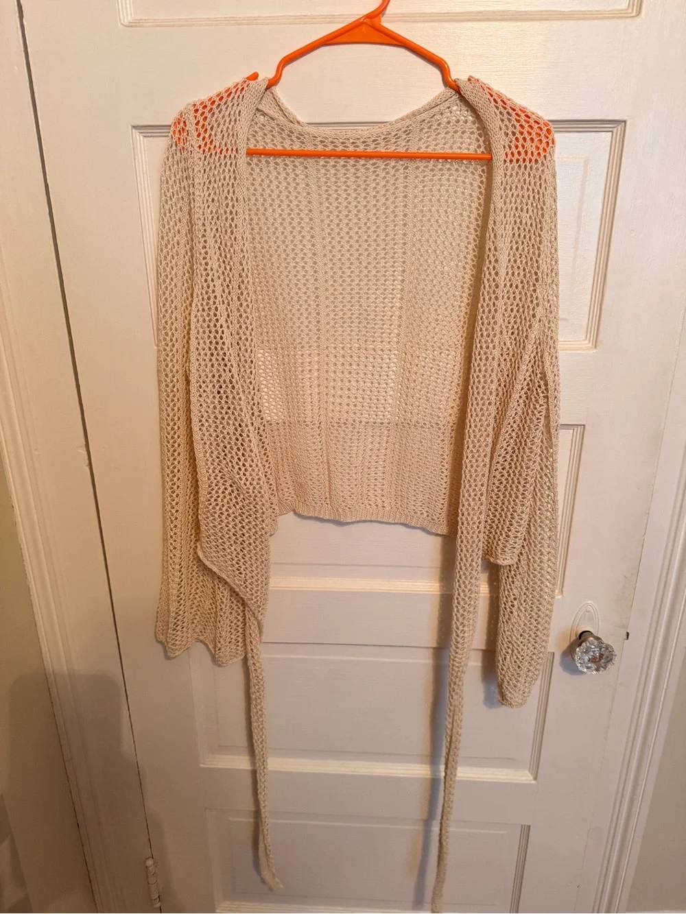 Amazon Cream Open-Knit Tie-Front Women's Sweater Shrug